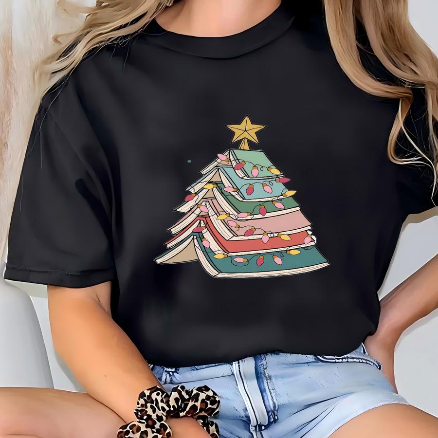 All Booked For Christmas Sweatshirt, Christmas Sweatshirt, Book Lover Gift, Christmas Gift, Christmas Book Hoodie, Book Tree Sweatshirt T-shirt
