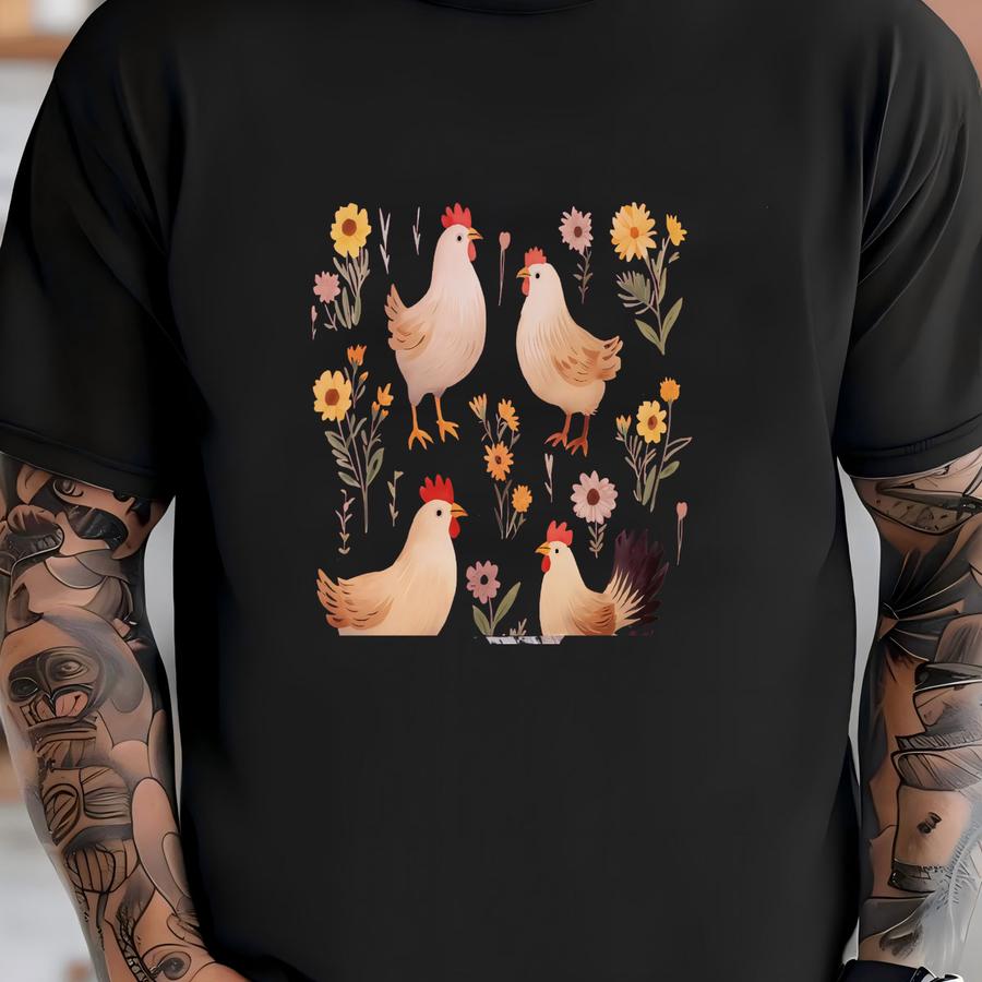 Floral Chicken Crewneck, Wildflower Chicken Sweatshirt, Chicken Lover Gift, Chicken Mom Tee,cottagecore Farm Girl Shirt, Vintage Farmer Gift T-shirt