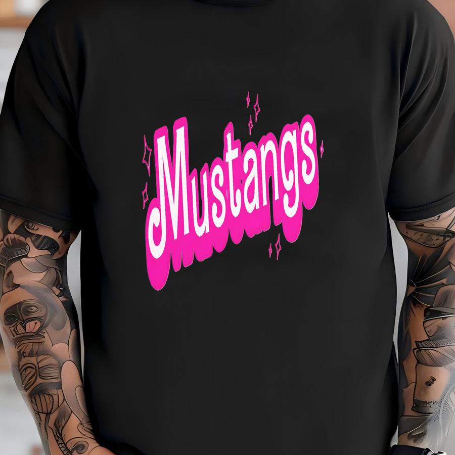 Pink Out Retro Mustangs Mascot Crewneck Sweatshirt Pink Out Football Pink Out Mascot Breast Cancer Pink Out Mustangs Pink Out Game T-shirt