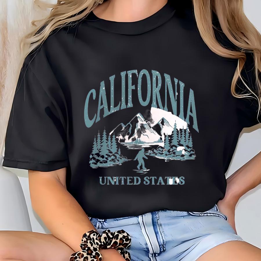 Vintage California Shirt Teal California Mountains Unisex Hoodie Mountains Bigfoot Shirt River Shirt Yeti Gift Nature Outdoors Shirt T-shirt