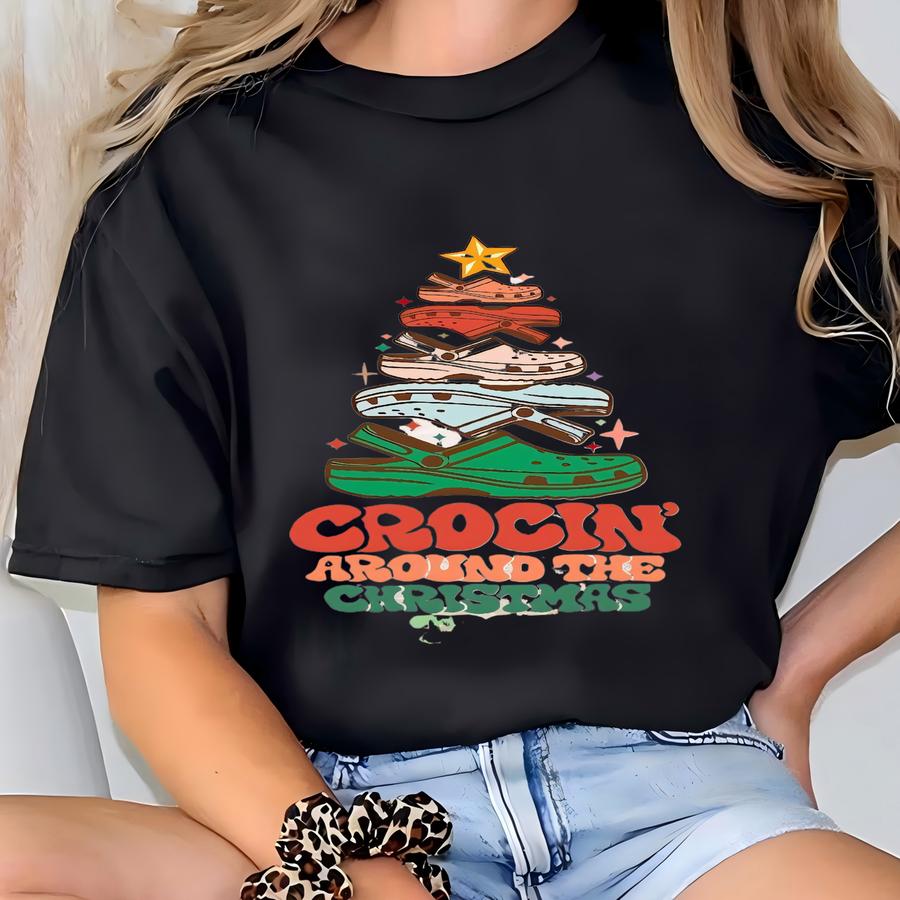 Crocin Around The Christmas Tree Shirt Gift, Christmas Tree Shirt, Crocs Christmas Tree Shirt, Funny Christmas Tree Shirt, Christmas Sweater T-shirt