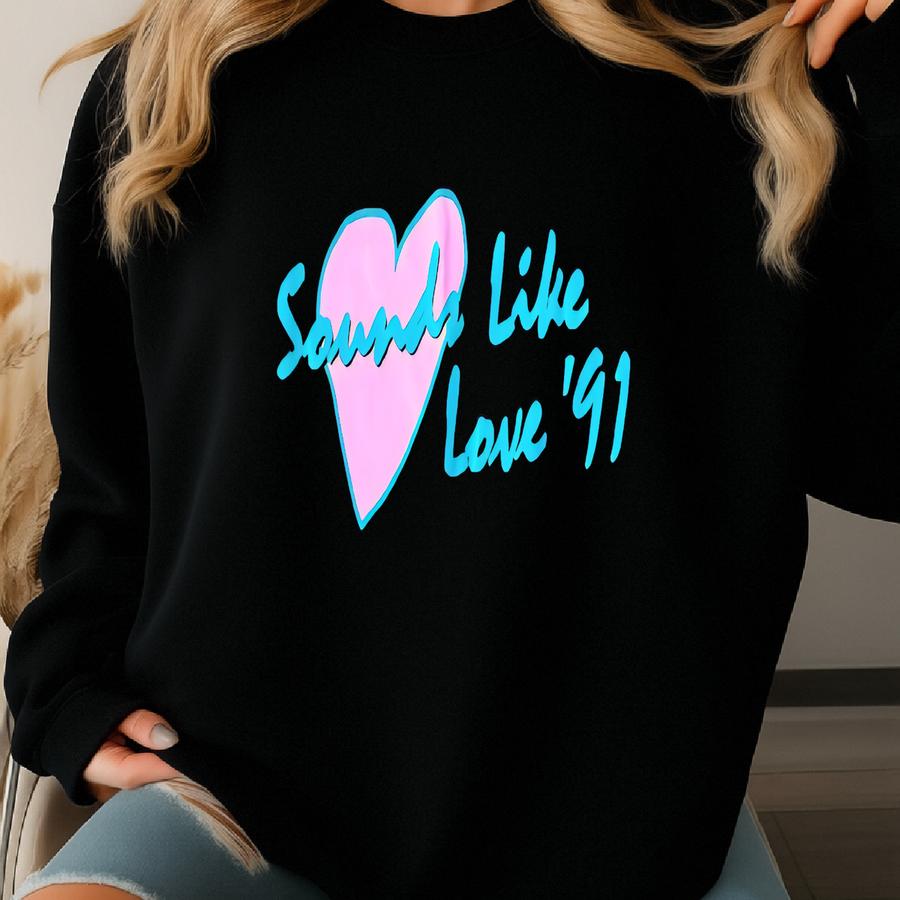 Vintage 1991 Oneita Graphic Sounds Like Love Long Sve Shirt Size Large Sweatshirt