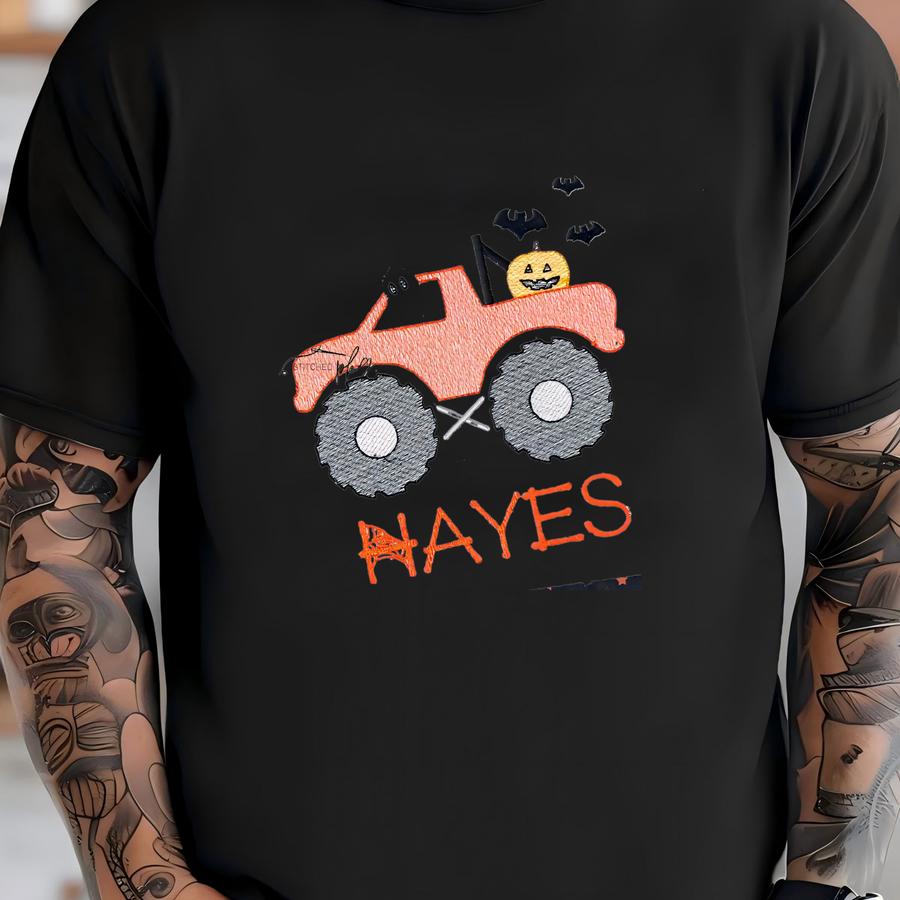 Spooky Ghost Monster Truck - Boy Halloween Shirt - Monster Jam Fan - Orange Black - Personalized Fall Holiday Shirt T-shirt