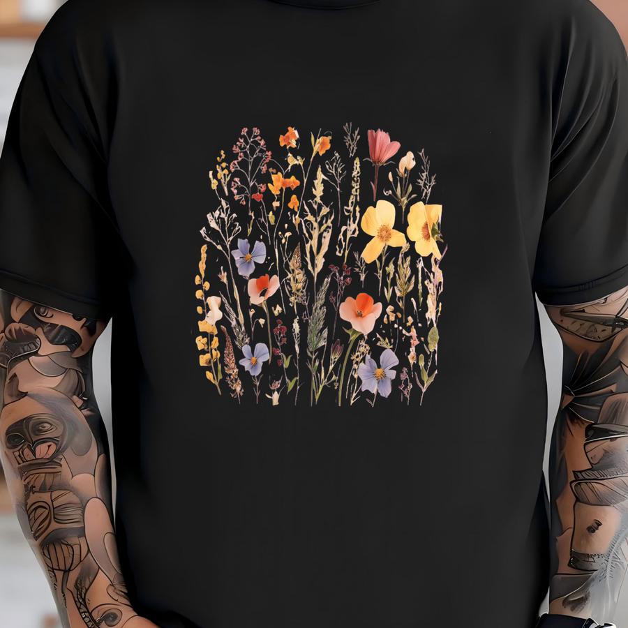Boho Cottagecore Crewneck, Vintage Pressed Wildlowers Sweatshirt, Aesthetic Botanical Floral Pullover, Fairycore Oversized Flowers Crewneck T-shirt