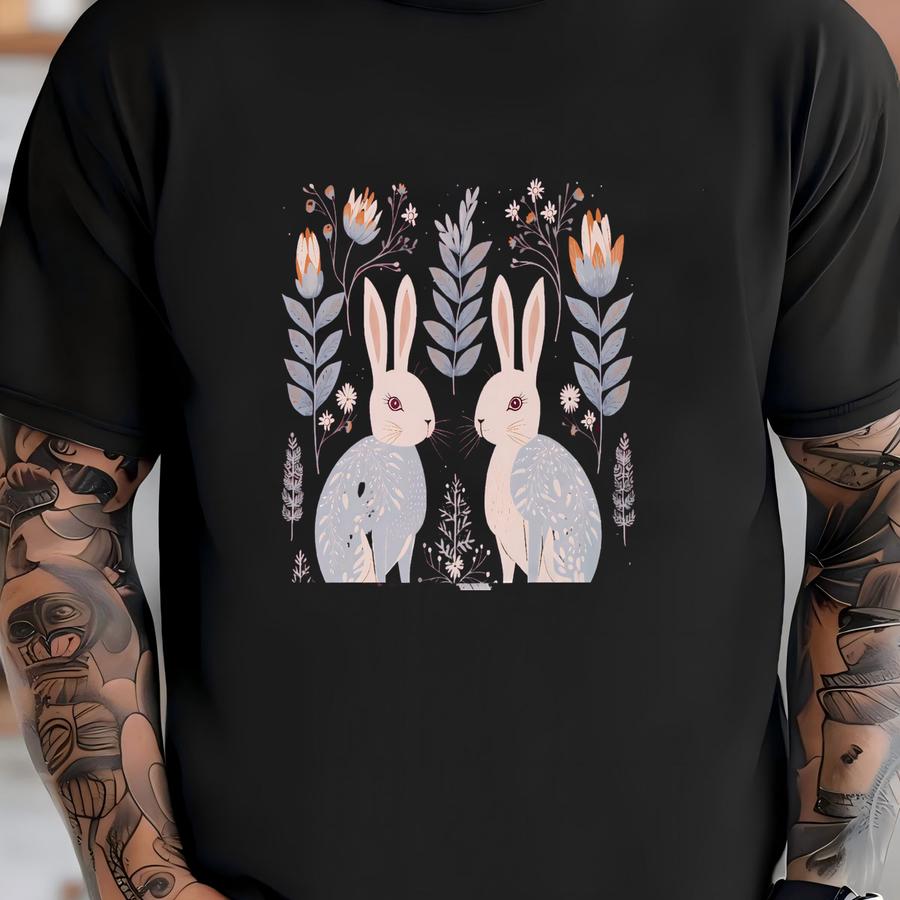 Winter Bunnies Sweatshirt, Cottagecore Bunny Sweatshirt, Cute Rabbit Sweater, Whimsical Woodland Animals Bunny Crewneck, Bunny Sweatshirt T-shirt