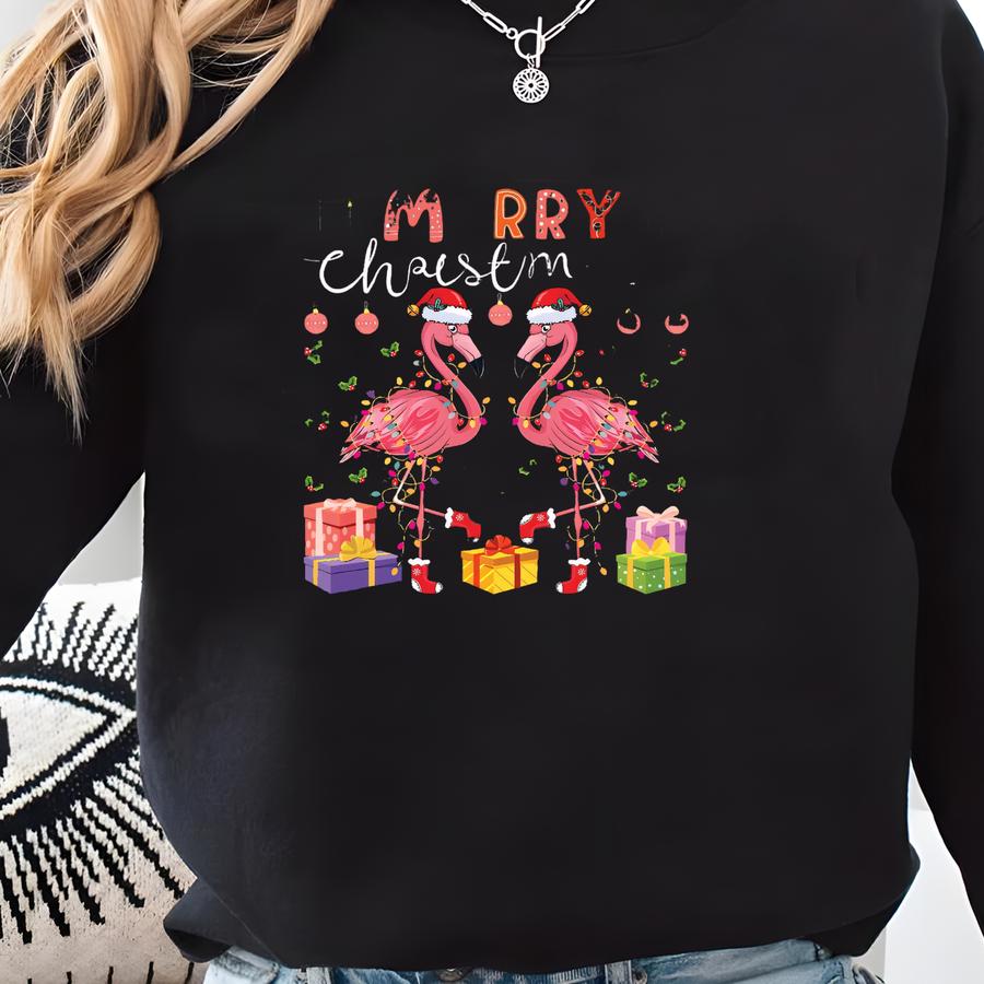 Flamingo Christmas Sweatshirt, Flamingo Santa Shirt, Christmas Flamingo Shirt, Christmas Shirt, Cute Flamingo Christmas Sweatshirt, Flamingo Sweatshirt