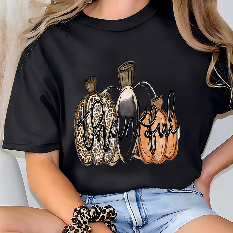 Thankful Pumpkin Shirt, Leopard Pumpkin Fall Tshirt, O Pumpkin Crewneck, Fall Vibes, Peace Love Family Thanksgiving Shirt T-shirt