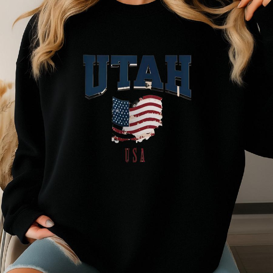 Utah Sweatshirt, American Flag Usa Sweatshirt, Utah Crewneck Shirt, 4th Of July Utah Shirt, Utah Vintage Sweatshirt, Utah Clothing Apparel Sweatshirt
