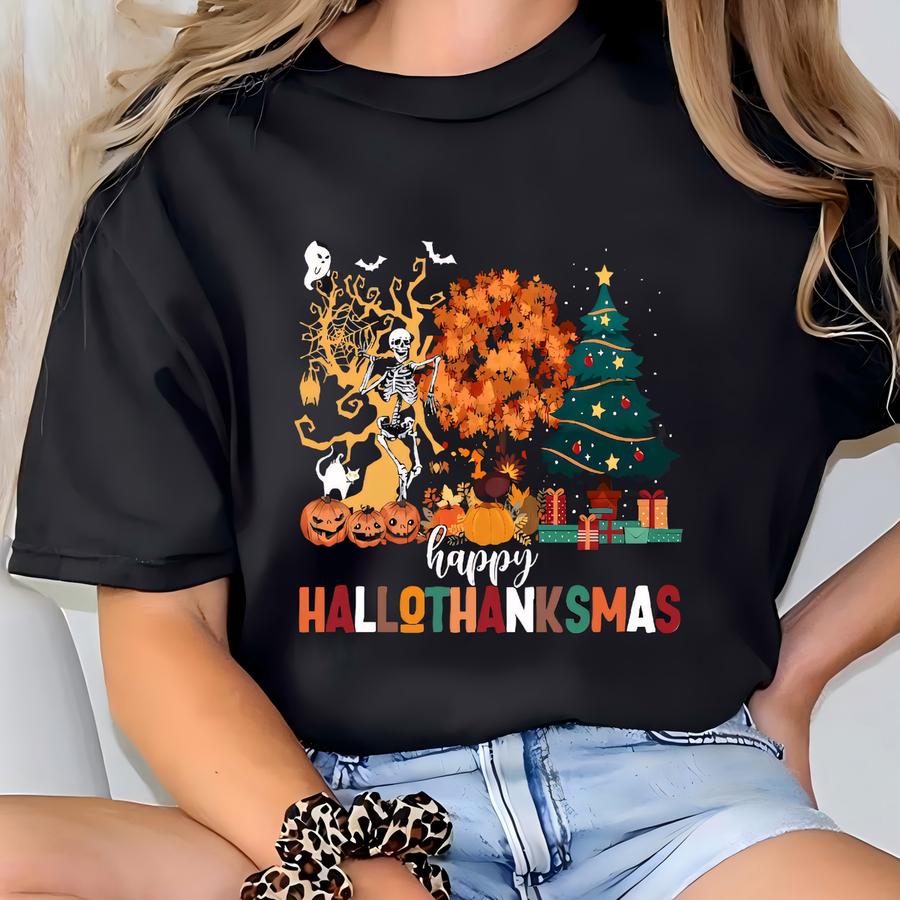 Happy Hallothanksmas Sweatshirt, Hallothanksmas Shirt, Thanksgiving Sweater, Holiday Season Sweatshirt, Fall Season Shirt, Pumpkin Shirt T-shirt