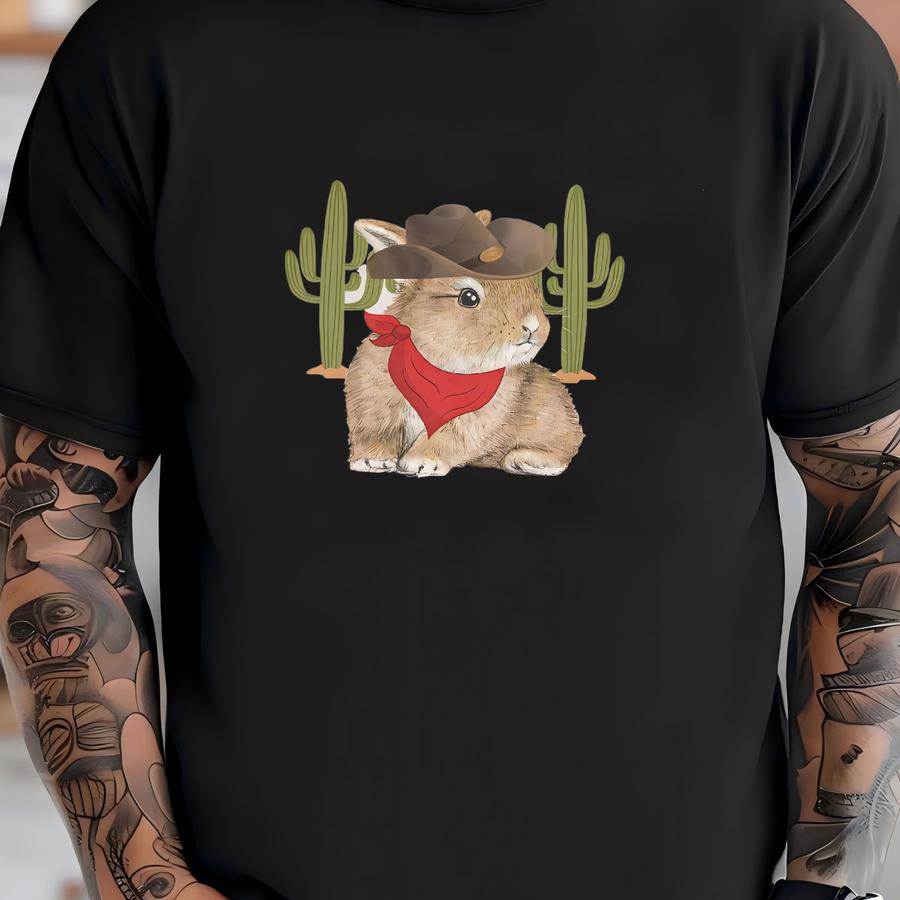 Cowboy Bunny Tee, Funny Rabbit Tote, Cute Western Bunny Tee, Cute Bunny Mom Gift, Bunny Lover Gift, Cute Rabbit Tote T-shirt