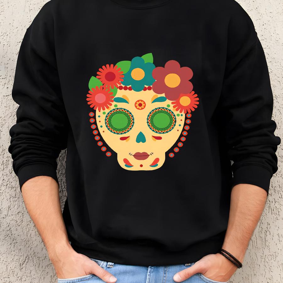 Mexican Skulls Tee, Skulls Shirt, Mexican T-shirt, Mexican Fashion, Skull And Roses Tee, Colorful Skulls Sweatshirt