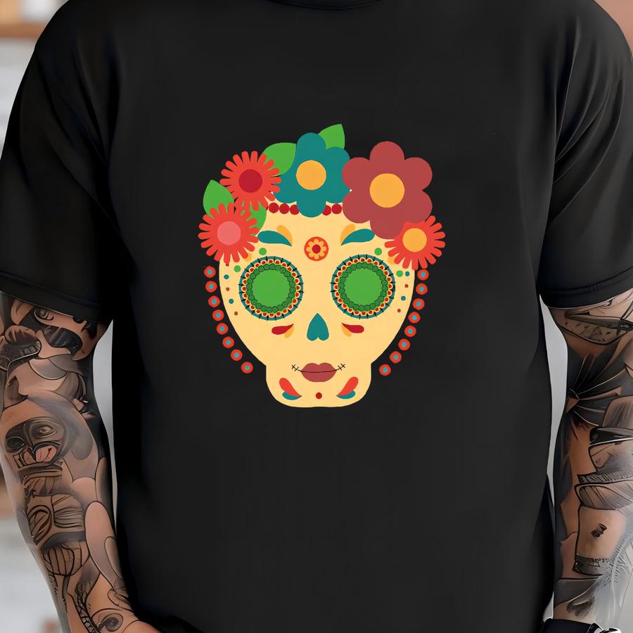 Mexican Skulls Tee, Skulls Shirt, Mexican Hoodie, Mexican Fashion, Skull And Roses Tee, Colorful Skulls T-shirt