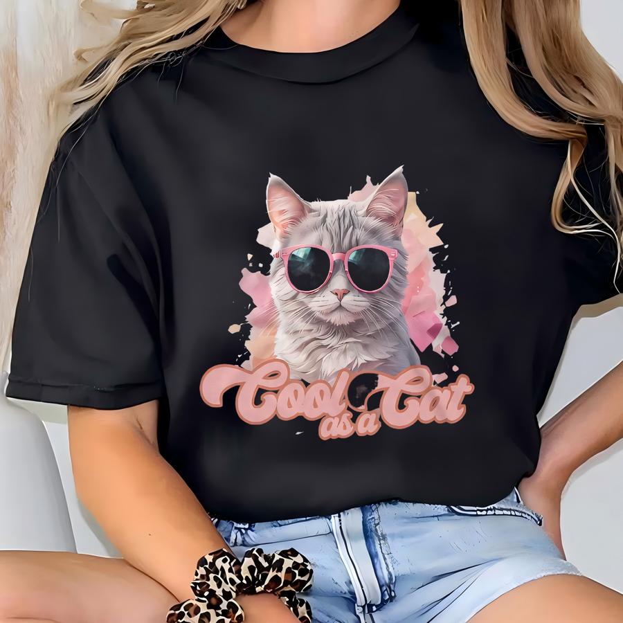 Cool As A Cat Shirt, Cat With Glasses Shirt, Cat Lover Gift, Funny Cat Shirt, Kitty Shirt, Cat Lover Shirt, Cat Mom Shirt, Gift For Cat Mom, T-shirt