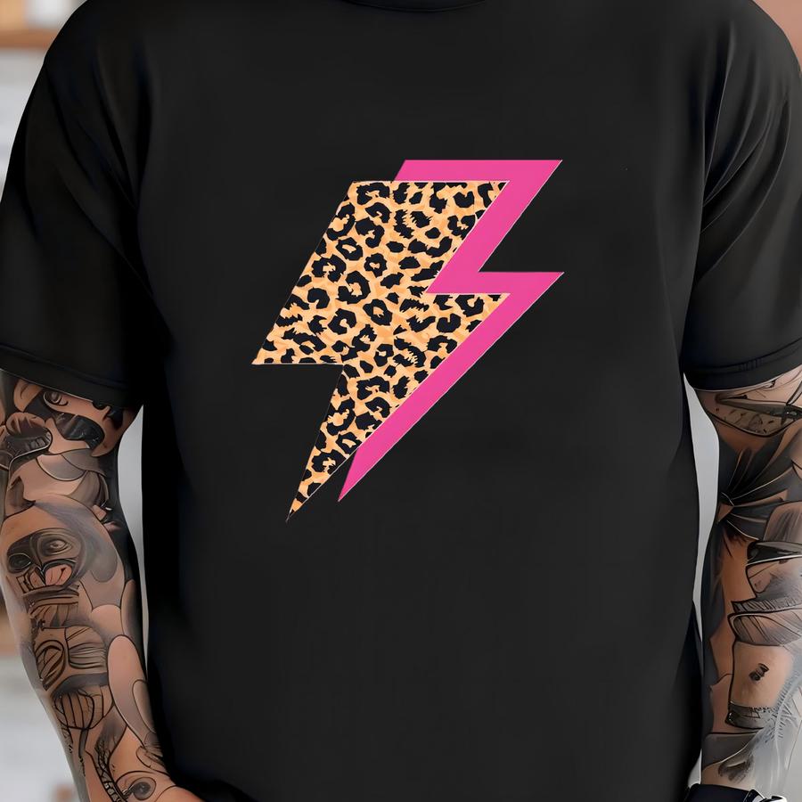 Leopard Lightning Bolt Tshirt, Neon Pink Lightning Bolt, Glitter Thunder Bolt, Flash T Shirt, Lightning Tee, Gift For Her, Best Friend Gift T-shirt