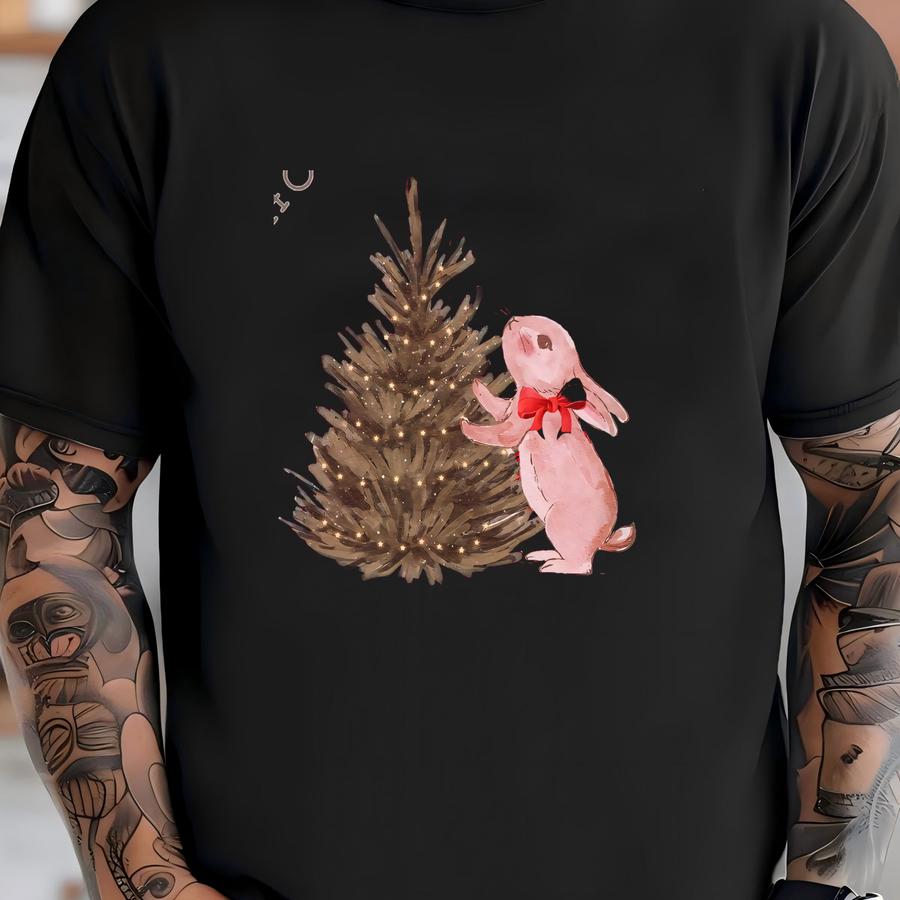 Hoppy Holidays Bunny Shirt, Vintage Rabbit Christmas Sweater, Christmas Santa Bunny Shirt, Bunny Shirt, Funny Christmas Shirt T-shirt