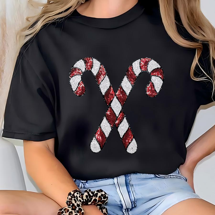 Sequin Candy Cane Sweatshirt - Cute Christmas Sweatshirt - Sequins Candy Cane Sweatshirt - Candy Cane Sweatshirt - Christmas Sweatshirt T-shirt