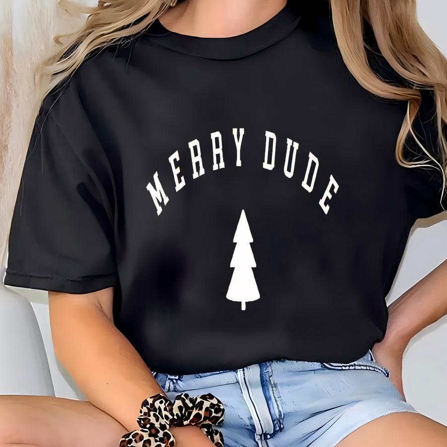 Merry Dude Boys Graphic Tee: Christmas Holiday Shirt For Boys (white Ink) - Bl2614 T-shirt