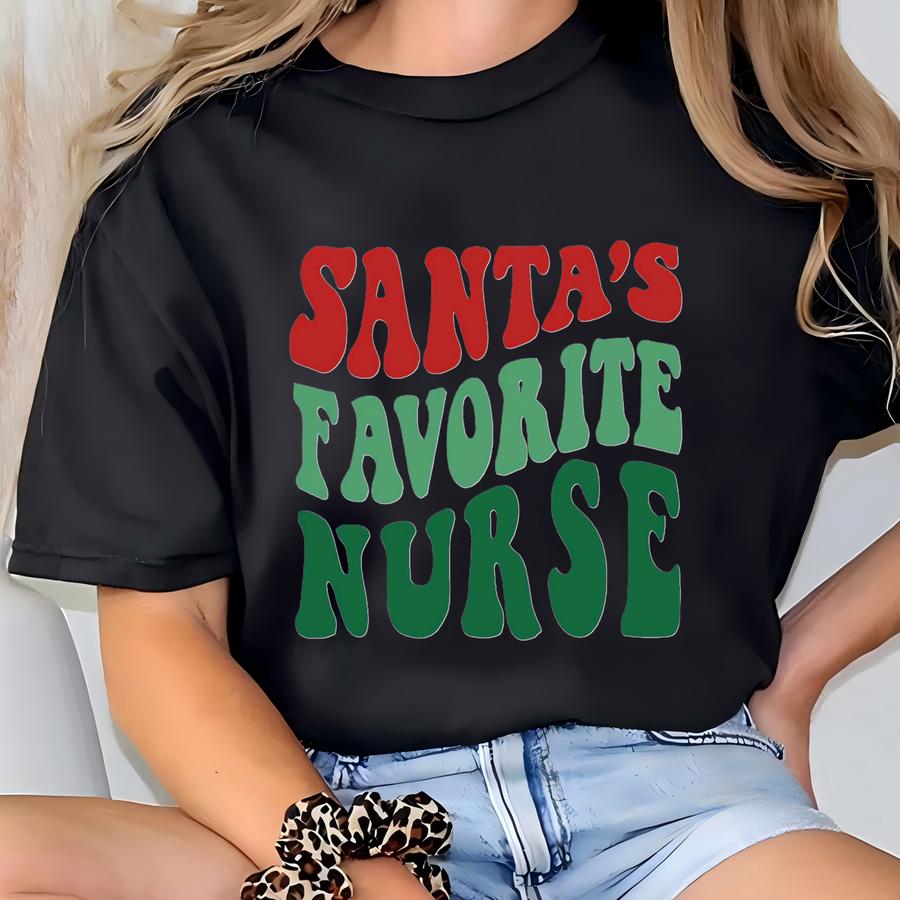 Christmas Santa Favorite Nurse Shirt, Christmas Gift For Nurse Sweatshirt, Christmas Hoodie, Christmas Retro Santa Tee, Christmas Party Tee T-shirt