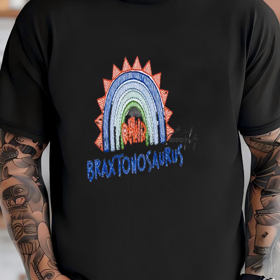 Dinosaur Rainbow Shirt - Bib - Romper - Personalized Name Saurus - Colorful Everyday Wear - Matching Sibling T-shirt