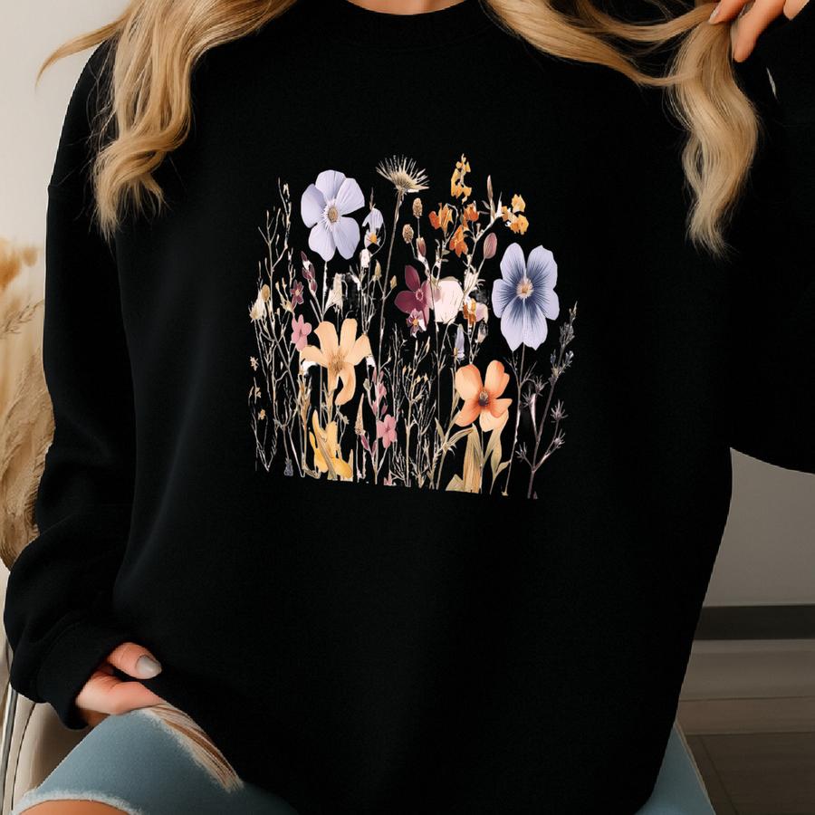 Boho Cottagecore Shirt, Vintage Pressed Wildflowers Tshirt, Aesthetic Botanical Forest Garden Shirt, Fairycore Dried Flowers Sweatshirt