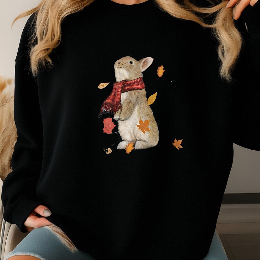 Autumn Bunny Shirt, Fall Leaves Bunny Rabbit Shirt, Cute Bunny Shirt, Bunny Rabbit Lover Shirt,  Shirt, Bunny Mom Shirt Sweatshirt