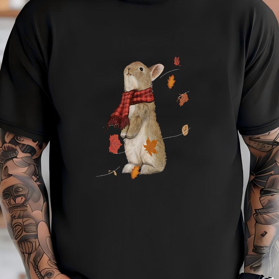 Autumn Bunny Sweatshirt, Fall Leaves Bunny Rabbit Crewneck, Cute Bunny Shirt, Bunny Rabbit Lover Shirt, Thanksgiving Shirt, Bunny Mom Shirt T-shirt