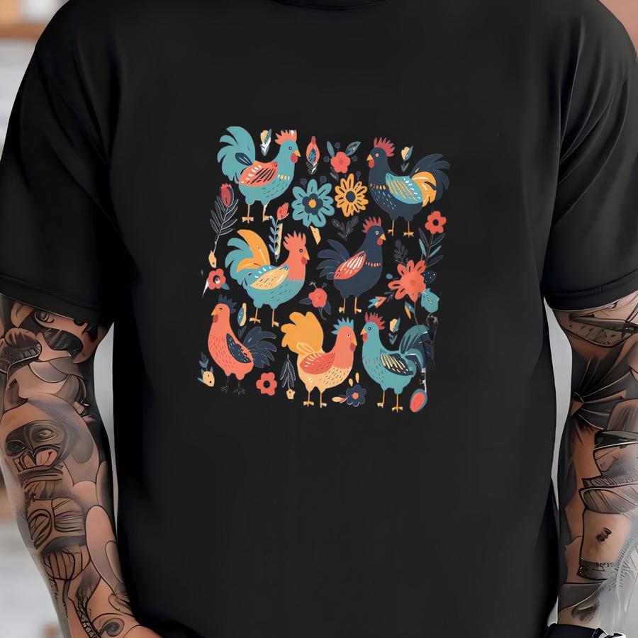 Chicken Sweatshirt, Floral Chicken Sweatshirt, Cute Chicken Hens Sweatshirt, Oversized Animal Lover Sweatshirt, Funny Farm Life Crewneck T-shirt