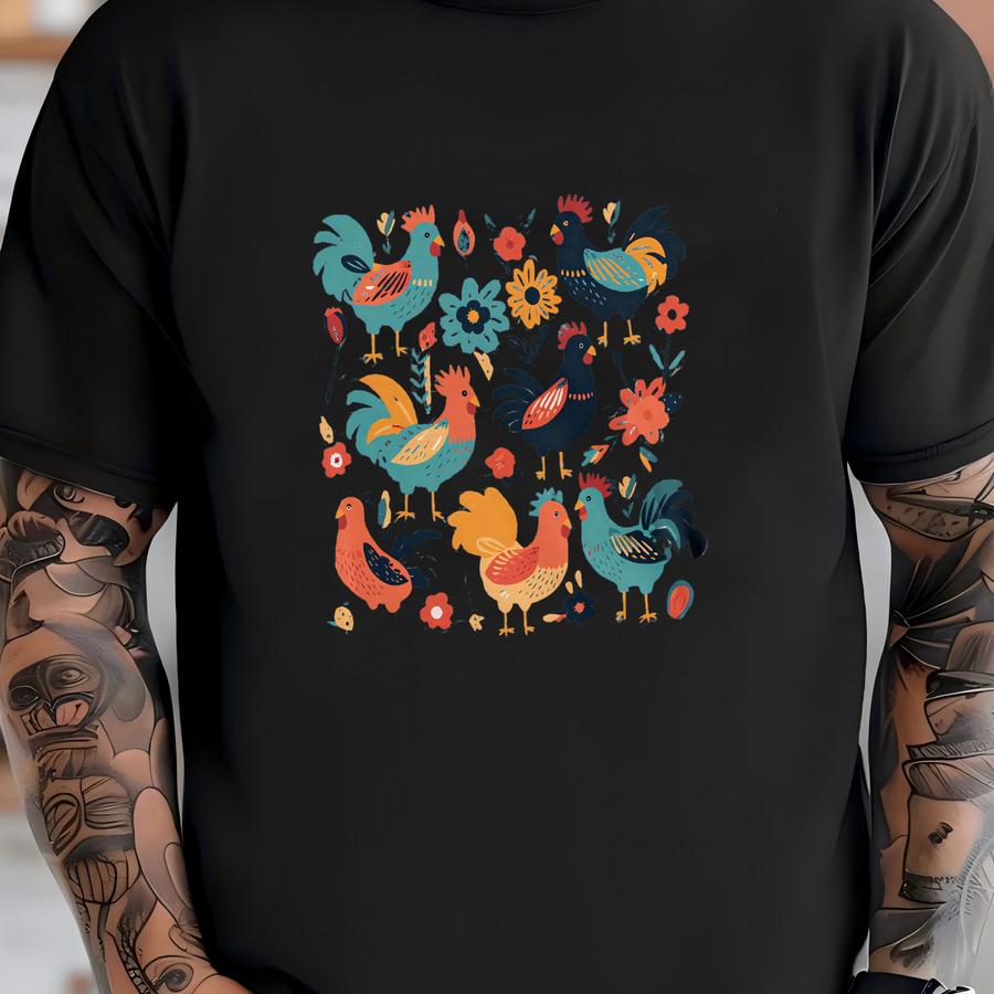 Chicken Shirt, Floral Chicken Sweatshirt, Cute Chicken Hens Hoodie, Oversized Animal Lover Shirt, Funny Farm Life Crewneck T-shirt