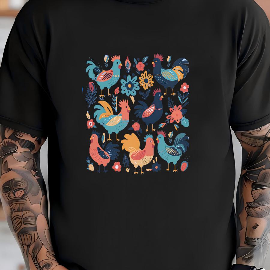 Chicken Sweatshirt, Floral Chicken Sweatshirt, Cute Chicken Hens Sweatshirt, Oversized Animal Lover Sweatshirt, Funny Farm Life Crewneck T-shirt