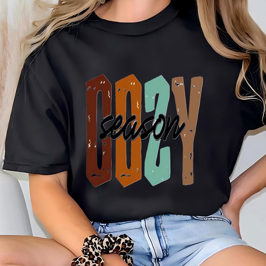 Cozy Season Fall Sweatshirt, Cozy Season Shirt, Happy Thanksgiving Sweater, Fall Shirt, Autumn Crewneck, Women's Fall Shirt, Thankful Gift T-shirt