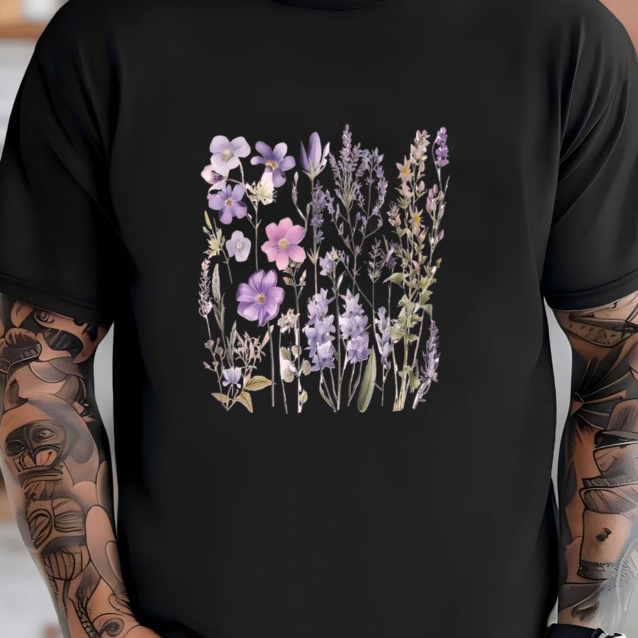 Vintage Wildflowers Hoodie, Pressed Lavender Flowers Hoodie, Boho Cottagecore Crewneck,fairycore Pastel Botanical Floral Pullover Sweatshirt T-shirt