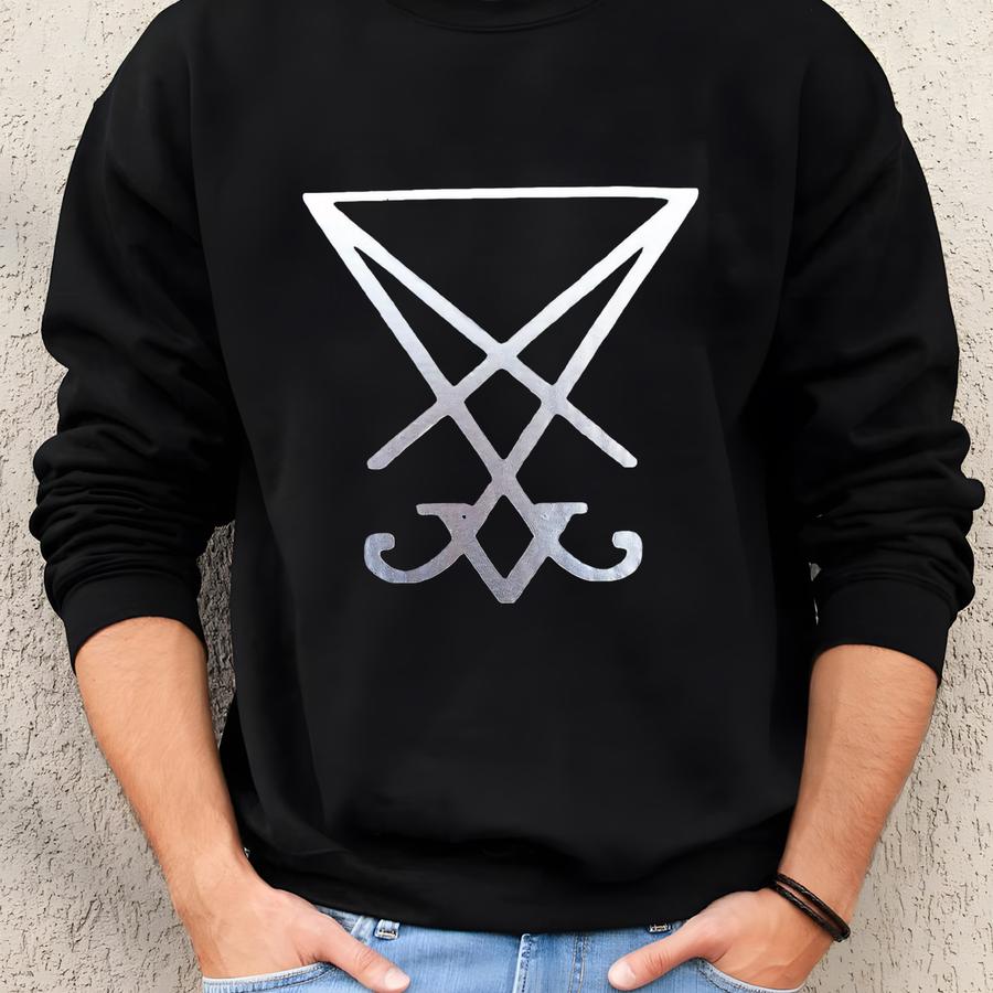Lucifer Sigil Wood Altar Plaque: Black Silver Occult Decor Sweatshirt