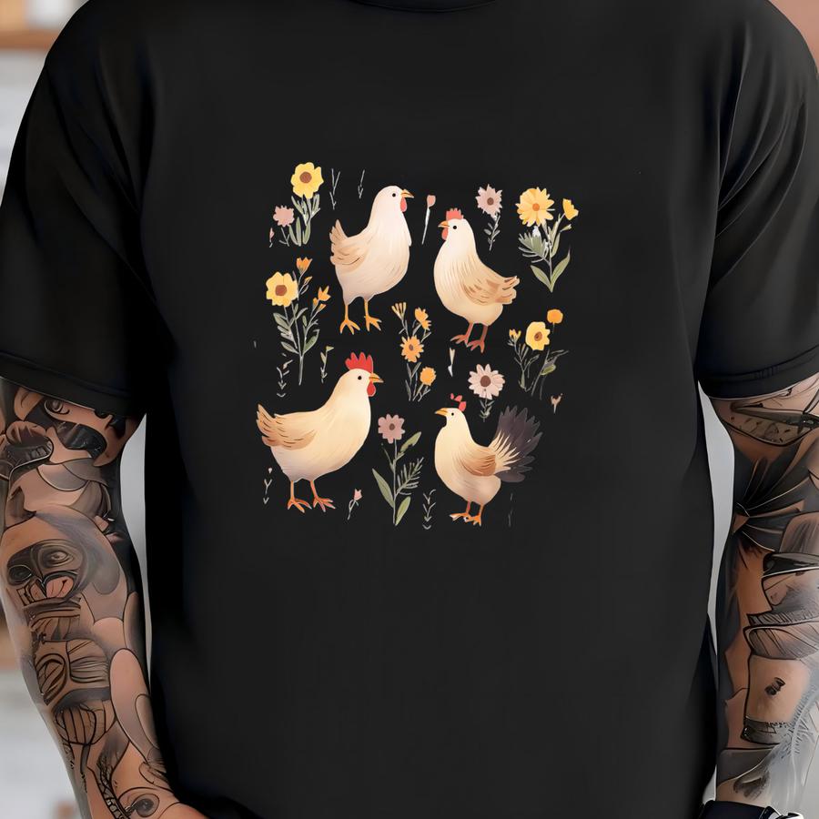 Wildflower Chicken Sweatshirt, Floral Chicken Crewneck, Chicken Lover Gift, Chicken Mom Tee,cottagecore Farm Girl Shirt, Vintage Farmer Gift T-shirt