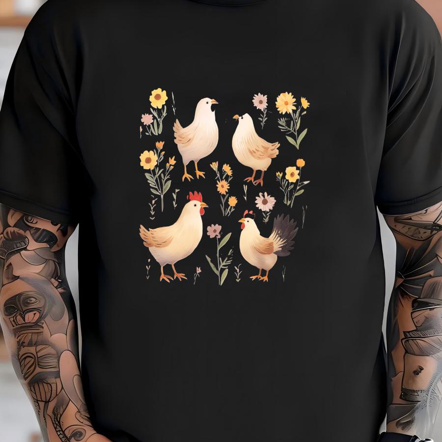 Wildflower Chicken Shirt, Floral Chicken Tshirt, Chicken Lover, Chicken Mom Tee, Cottagecore Farm Girl Hoodie, Farmer Gift T-shirt