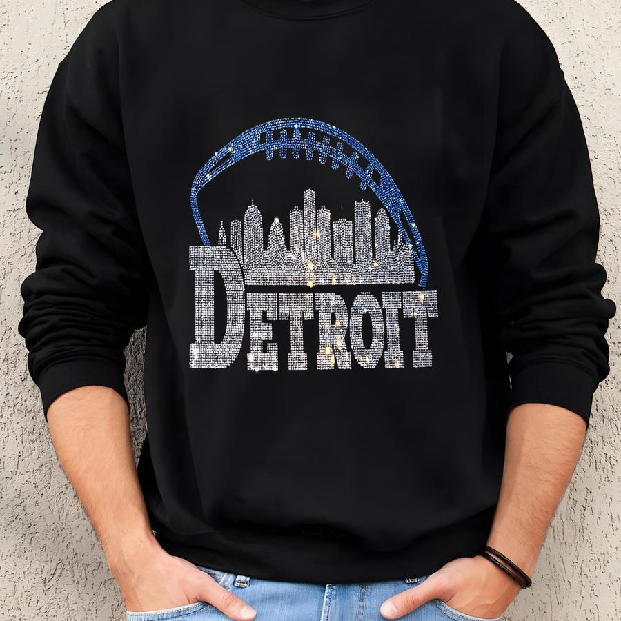 Detroit Rhinestone Football Shirt: Game Day Sparkle Tee Sweatshirt