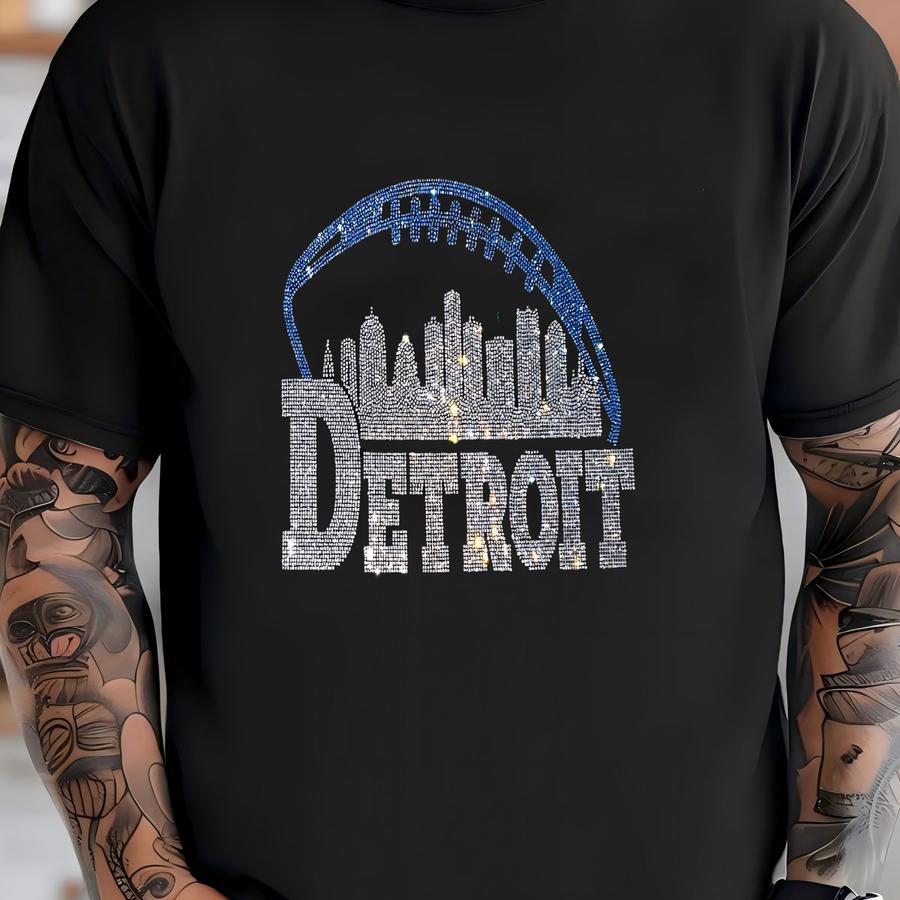 Detroit Rhinestone Football Shirt: Game Day Sparkle Tee T-shirt