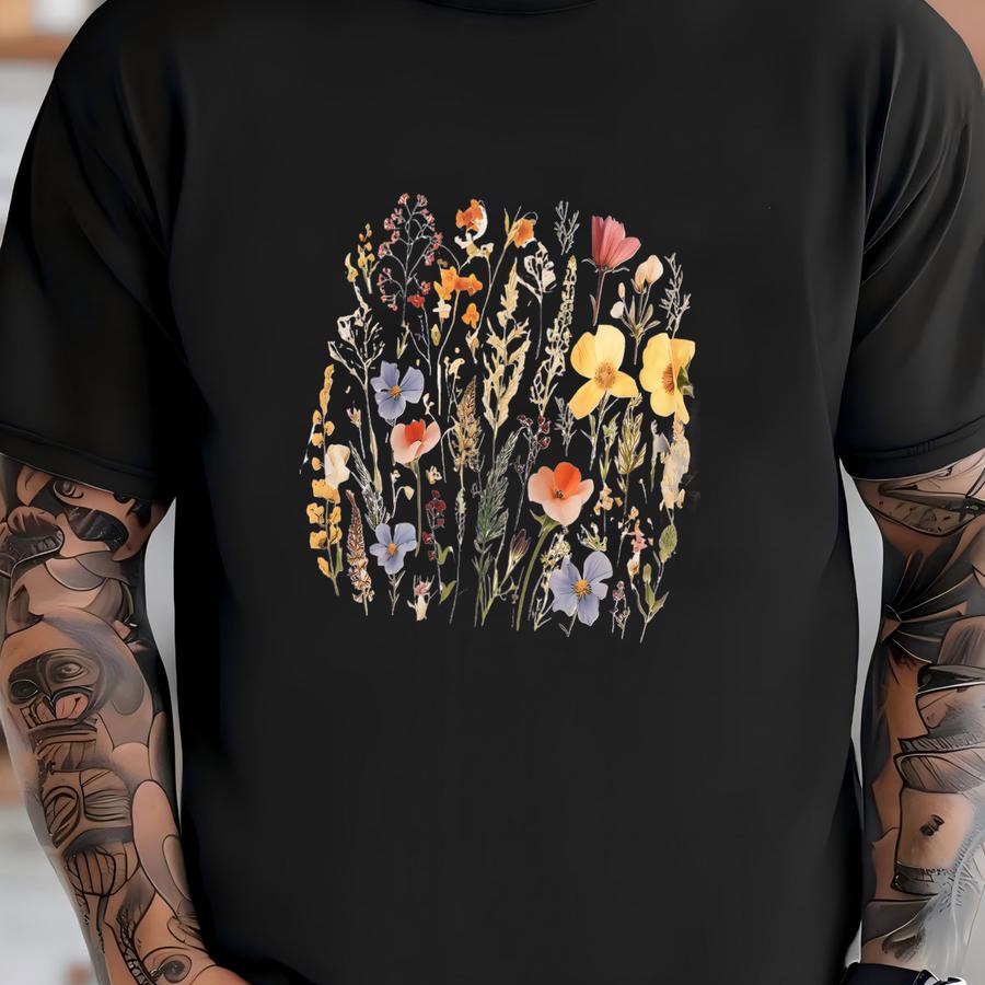 Boho Cottagecore Crewneck, Vintage Pressed Wildlowers Sweatshirt, Aesthetic Botanical Floral Pullover, Fairycore Oversized Flowers Crewneck T-shirt