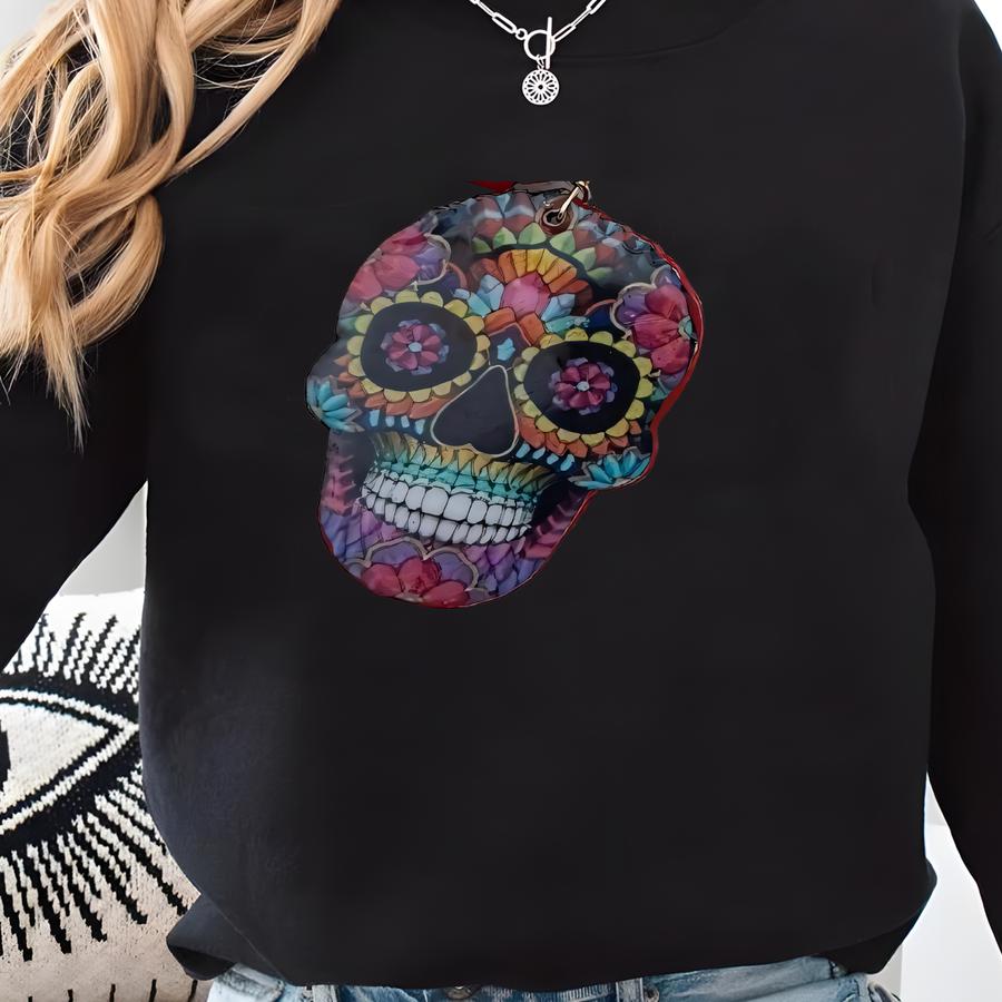 Skeleton Artisanal Wooden Earrings. Halloween Style. Latina Style Earrings. Boho Chic Style. Traditional Mexican Jewelry. Dia De Los Muertos Sweatshirt