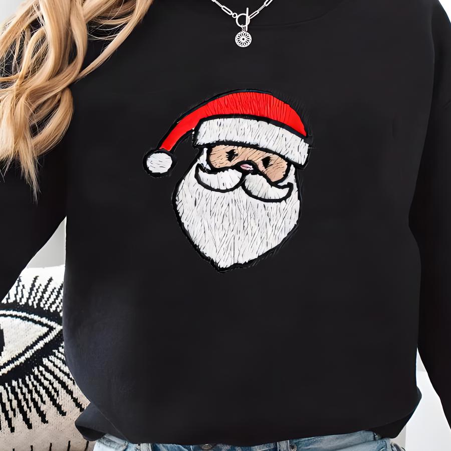 Santa Christmas Tee - Simple Minimal Shirt - Holiday Christmas T Shirt - Oversized Shirt For Women Sweatshirt