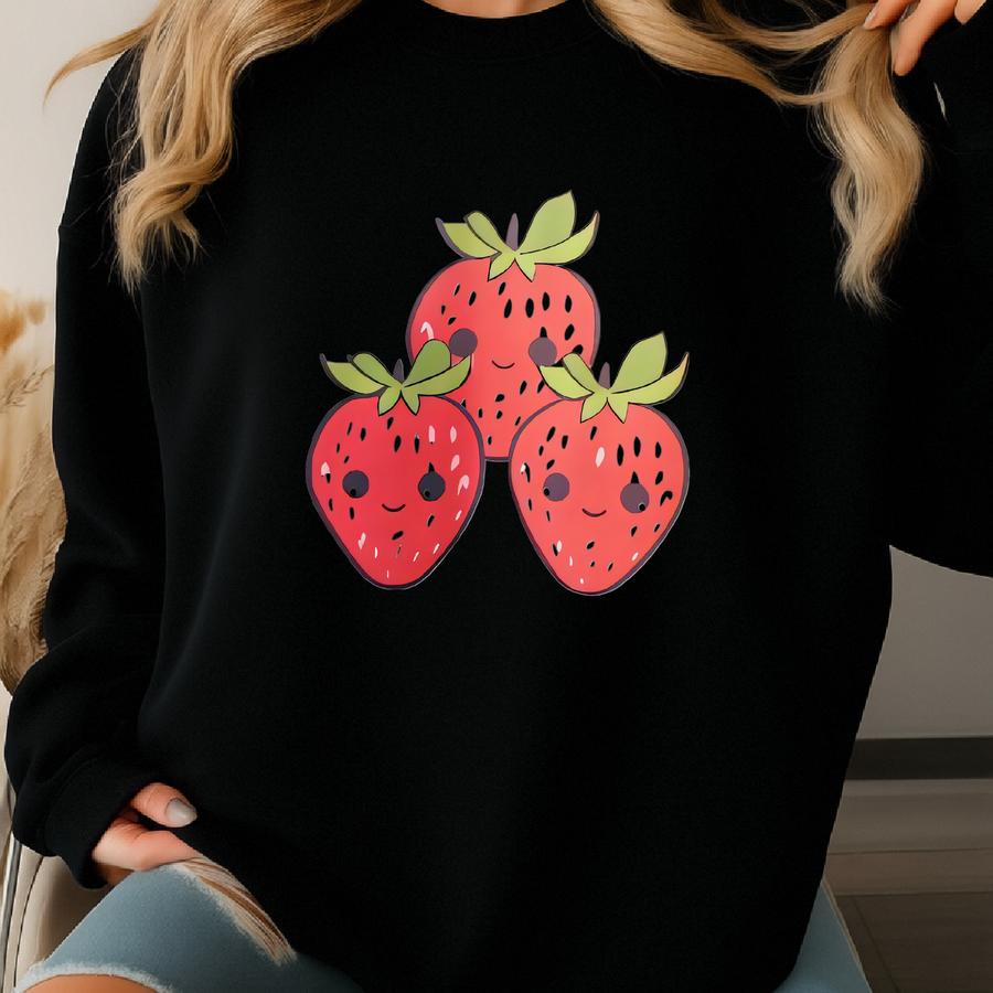 Strawberry Sweatshirt, Boho Strawberry Clothes Garden Shirt Aesthetic Clothing Cottagecore Clothes Botanical Shirt Strawberry Crewneck Sweatshirt