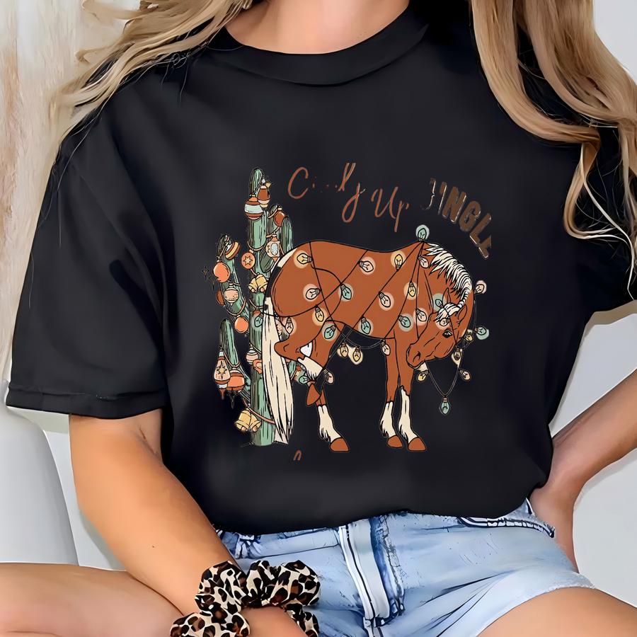 Cowboy Christmas Sweater, Giddy Up Jingle Horse Pick Up Your Feet, Howdy Country Christmas Horse, Cowgirl Shirt, Christmas Sweatshirt T-shirt