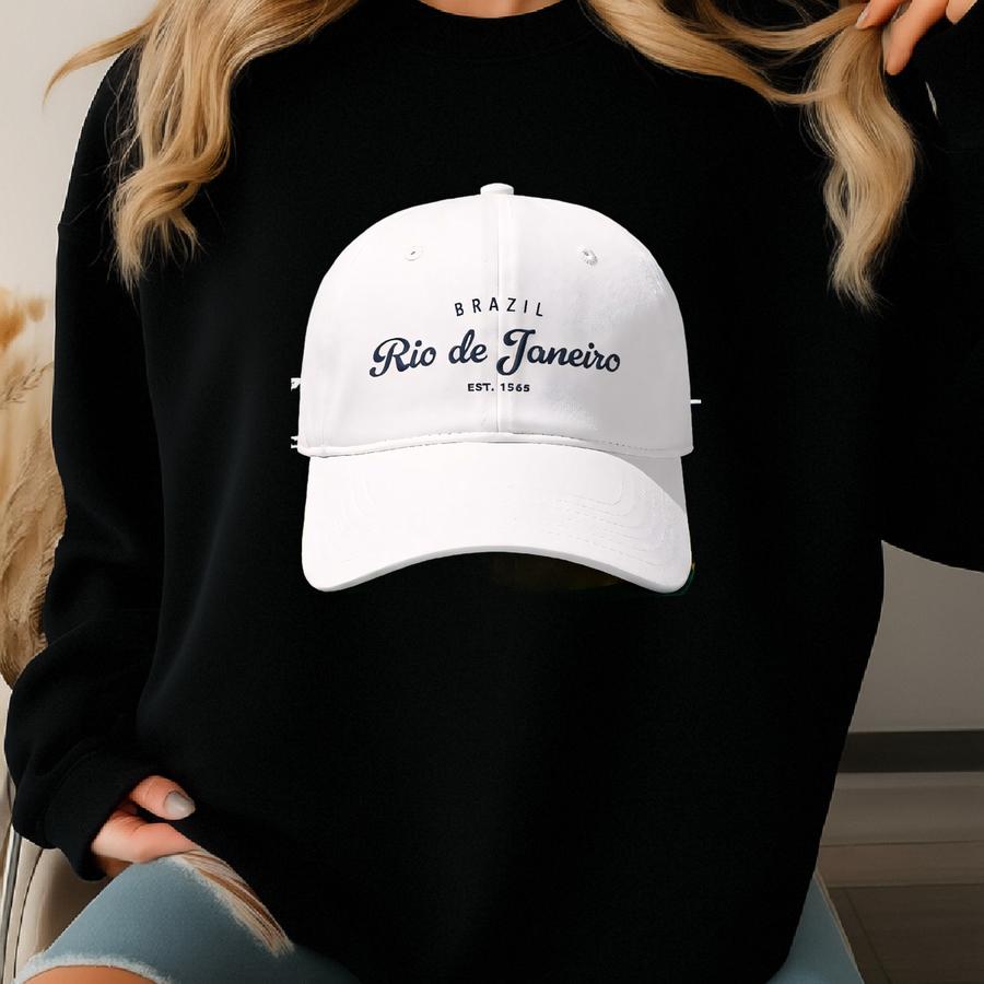 Rio De Janeiro Dad Had Brasil Low Profile Baseball Cap White Sweatshirt