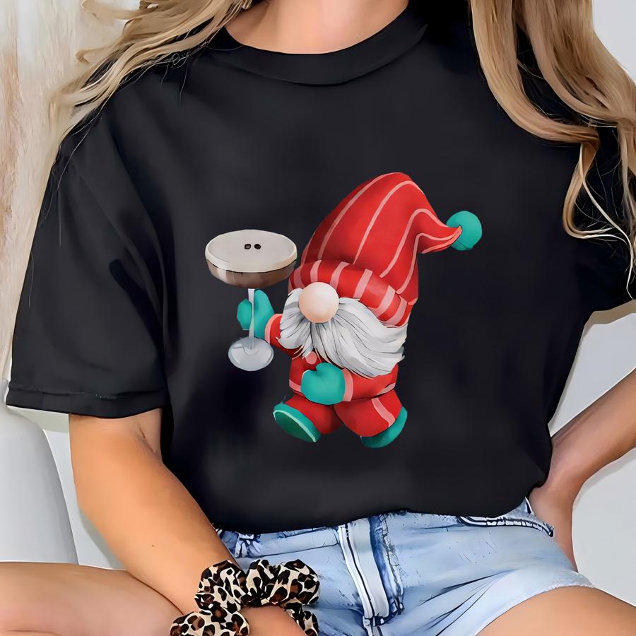 Gnome Espresso Martini Sweatshirt, Drunk Gnome Crewneck, Vintage Elf Martini Crew Neck, Garden Gnome Xmas Sweater Pullover, Christmas Gift T-shirt