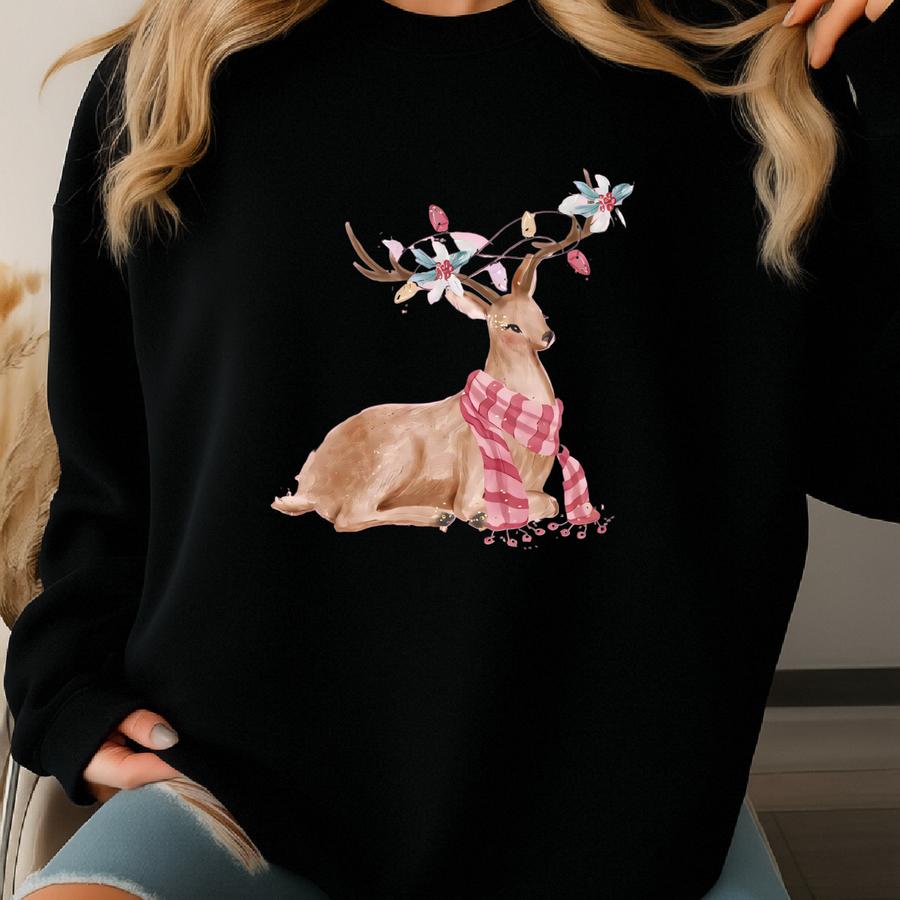 Joy To The World Sweatshirt, Christmas Sweatshirt, Vintage Watercolor Deer Shirt, Joy Shirt, Christmas Gift Sweatshirt