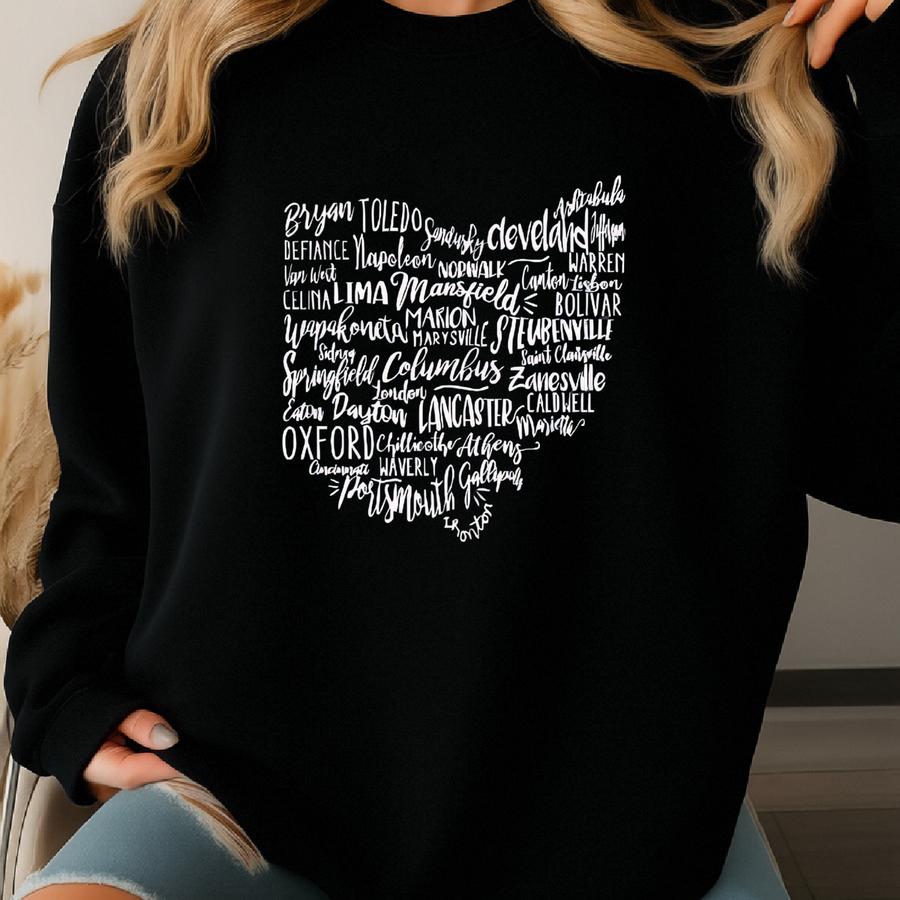 Ohio Map Sweatshirt, Ohio Cities Pride, 11897 Sweatshirt