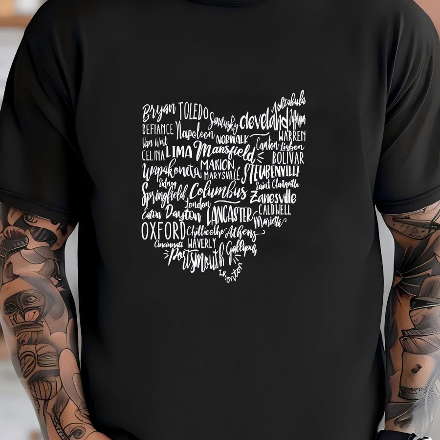 Ohio Map Sweatshirt, Ohio Cities Pride, 11897 T-shirt