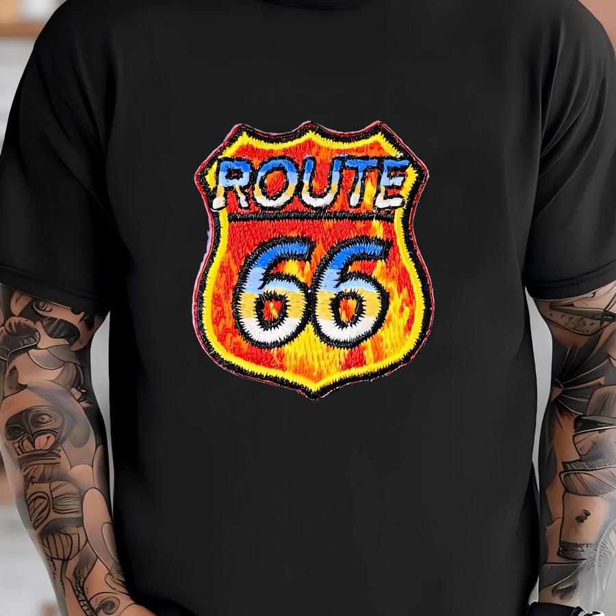 Mini Route 66 Patch: Fire Flames Biker Badge (3-pack, Iron On) T-shirt