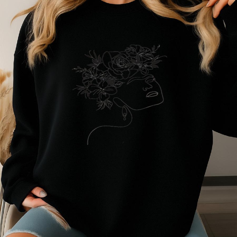 Minimalist Frida Tee, Line Art Drawing Shirt, Minimalist Tote, Botanical Line Art Flowers Tote, Gifts,cute Farmer's Market Sweatshirt