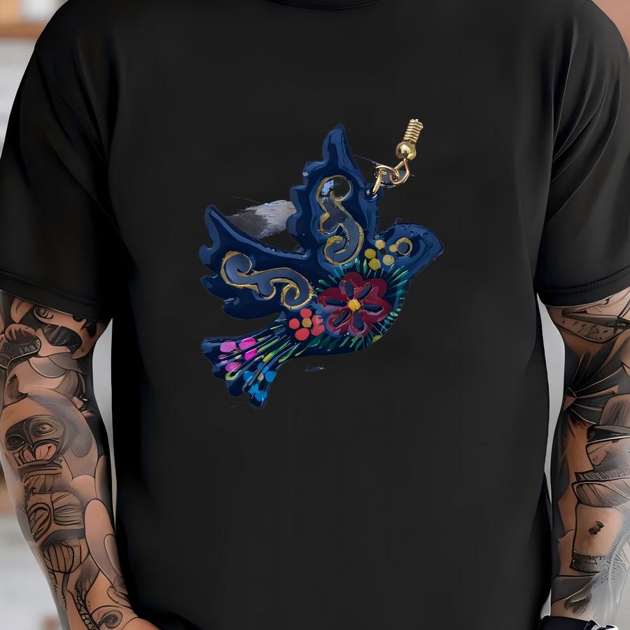 Hand Painted Artisanal Earrings. Dangle Earrings. Mexican Floral Earrings. Boho Chic Earrings. Traditional Mexican Jewelry. Gifts For Her. T-shirt