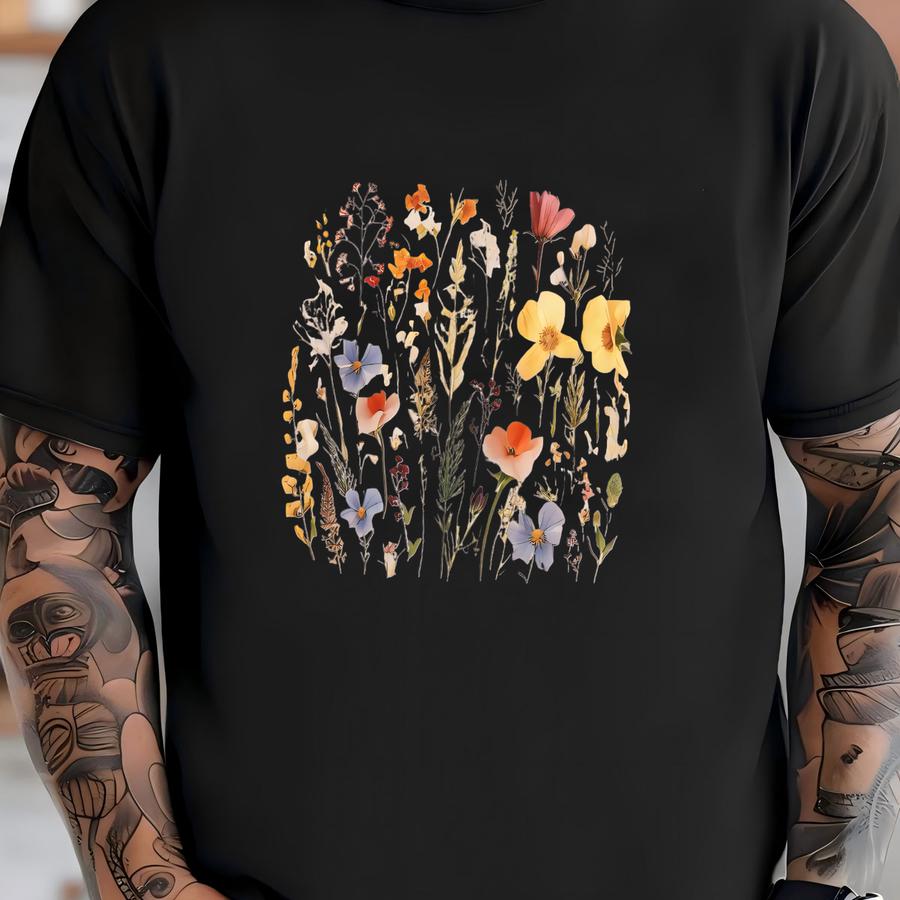 Boho Cottagecore Hoodie, Vintage Pressed Wildlowers Sweatshirt, Aesthetic Botanical Floral Pullover, Fairycore Oversized Flowers Crewneck T-shirt